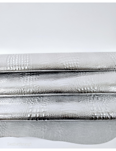 Silver Metallic Crocodile Alligator Leather Embossed Texture Amazing Relief OZ 2018 V2 2