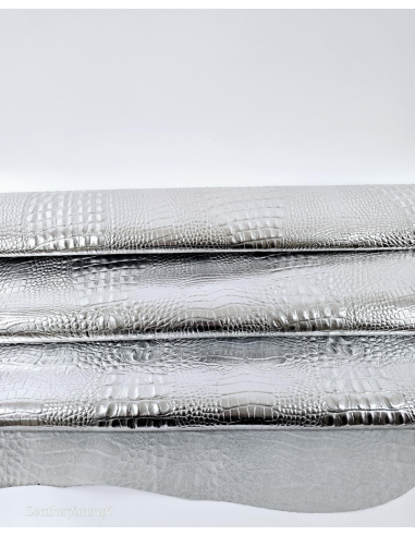 Silver Metallic Crocodile Alligator Leather Embossed Texture Amazing Relief OZ 2018 V2