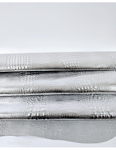 Silver Metallic Crocodile Alligator Leather Embossed Texture Amazing Relief OZ 2018 V2