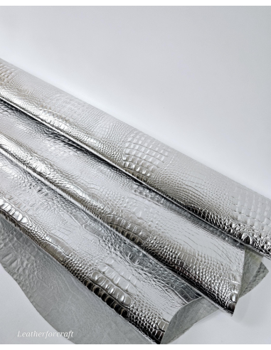 Silver Metallic Crocodile Alligator Leather Embossed Texture Amazing Relief OZ 2018 V2