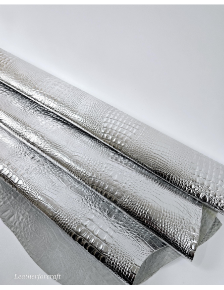 Silver Metallic Crocodile Alligator Leather Embossed Texture Amazing Relief OZ 2018 V2
