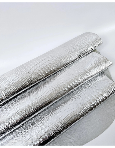 Silver Metallic Crocodile Alligator Leather Embossed Texture Amazing Relief OZ 2018 V2