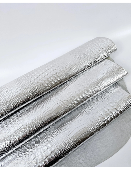Silver Metallic Crocodile Alligator Leather Embossed Texture Amazing Relief OZ 2018 V2