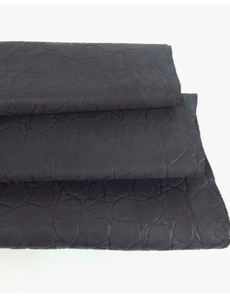 Black Crocodile Alligator Embossed Texture Leather P34