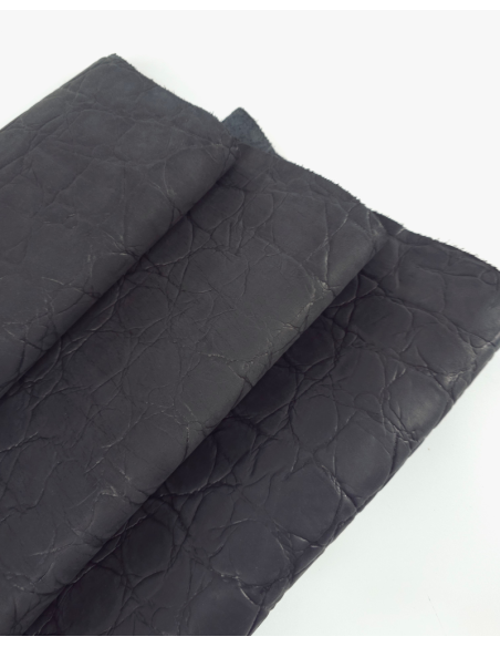 Black Crocodile Alligator Embossed Texture Leather P34