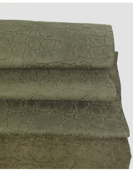 Olive Night Crocodile Alligator Embossed Texture Leather P34