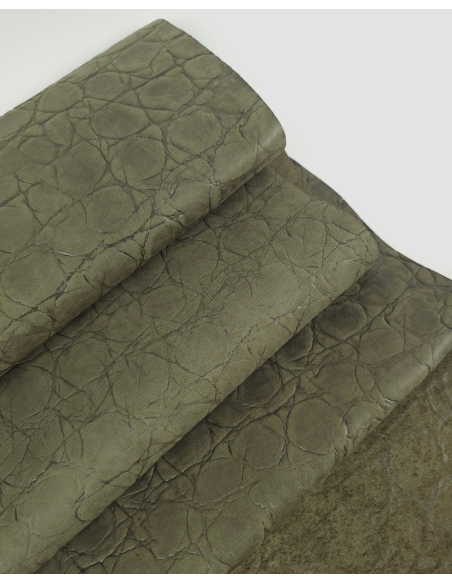 Olive Night Crocodile Alligator Embossed Texture Leather P34