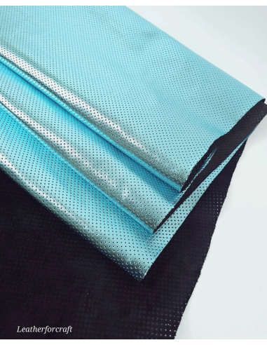Blue Metallic Perforated Soft Leather