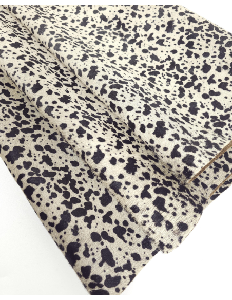 Black and White Spotted Cow Hair on Hide Leather
