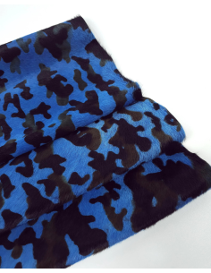 Blue Camouflage Hair on Hide Leather