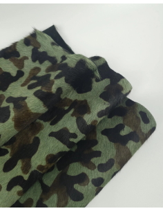 Green Camouflage Hair on Hide Leather