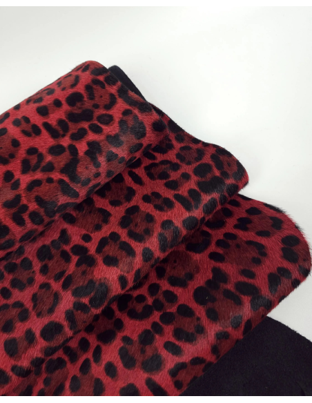 Red Jaguar Cavallino Calfskin Hair on Hide Leather (Animal Print)