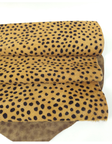 Natur Cheetah Cavallino Calfskin Medium Pattern Hair On Hide Leather (Animal Print)