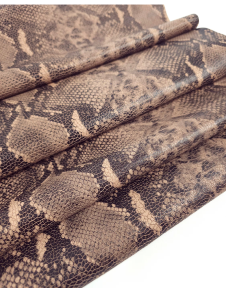 Old Rose and Black Snaktonics Crackled Snake Pattern Relief Leather