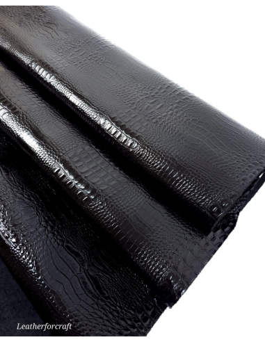 Black Patent Crocodile Alligator Leather Embossed Texture Amazing Relief OZ 2018 V2