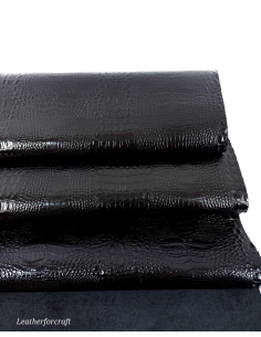 Black Patent Crocodile Alligator Leather Embossed Texture Amazing Relief OZ 2018 V2 2