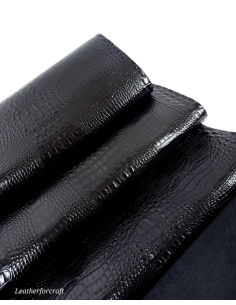 Black Patent Crocodile Alligator Leather Embossed Texture Amazing Relief OZ 2018 V2