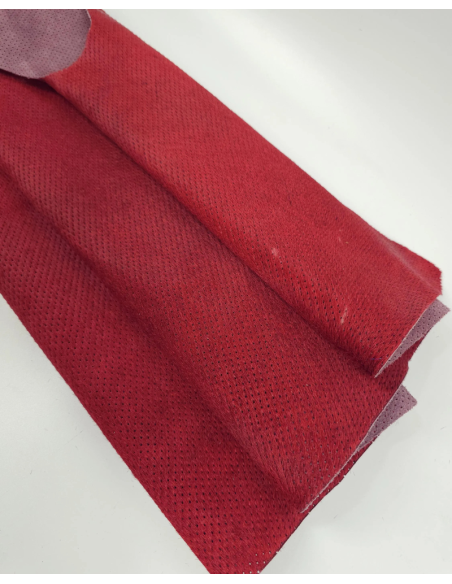 Red Perforated Cavallino Calfskin Hair on Hide Leather