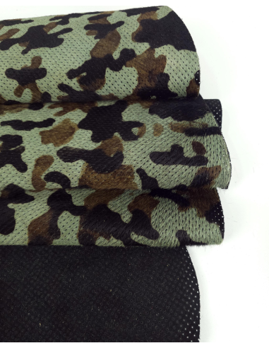 Green Camouflage Perforated Hair on Hide Leather