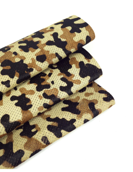 Brown Camouflage Perforated Hair on Hide Leather
