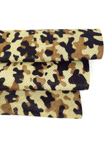 Brown Camouflage Perforated Hair on Hide Leather