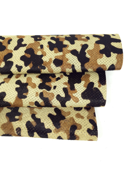 Brown Camouflage Perforated Hair on Hide Leather