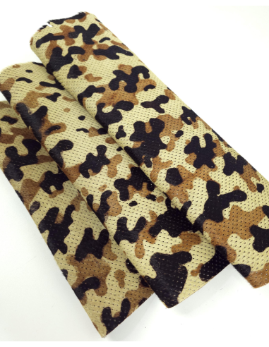 Brown Camouflage Perforated Hair on Hide Leather