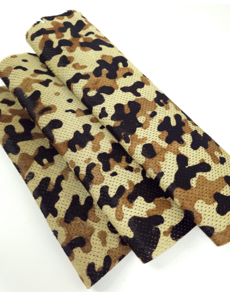 Brown Camouflage Perforated Hair on Hide Leather