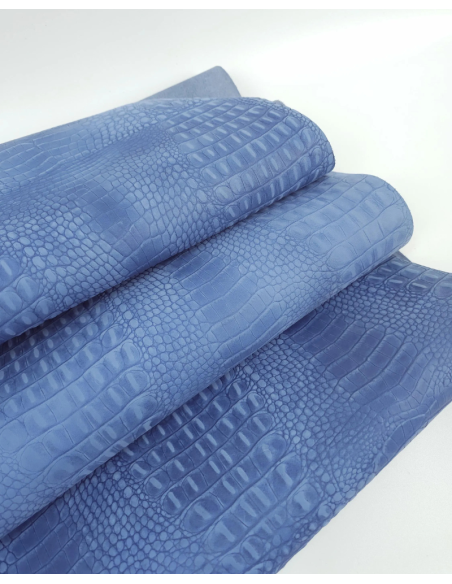 Parisian Blue Vintage Pull Up Crocodile Alligator Leather Embossed Texture Amazing Relief OZ 2018 V2
