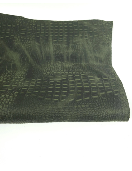 Dusty Olive Vintage Pull Up Crocodile Alligator Leather Embossed Texture Amazing Relief OZ 2018 V2