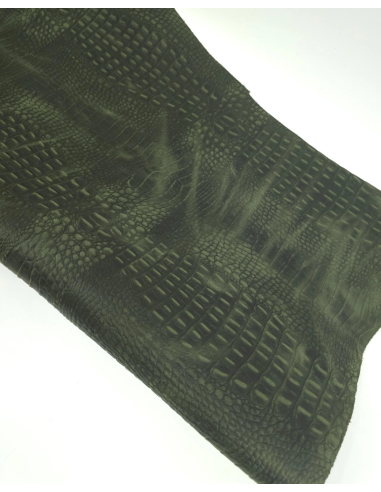 Dusty Olive Vintage Pull Up Crocodile Alligator Leather Embossed Texture Amazing Relief OZ 2018 V2