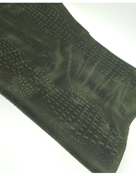 Dusty Olive Vintage Pull Up Crocodile Alligator Leather Embossed Texture Amazing Relief OZ 2018 V2