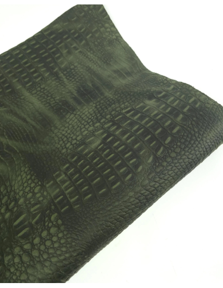 Dusty Olive Vintage Pull Up Crocodile Alligator Leather Embossed Texture Amazing Relief OZ 2018 V2