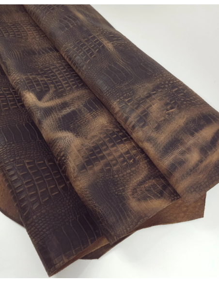 Chocolate Lab Vintage Pull Up Crocodile Alligator Leather Embossed Texture Amazing Relief OZ 2018 V2