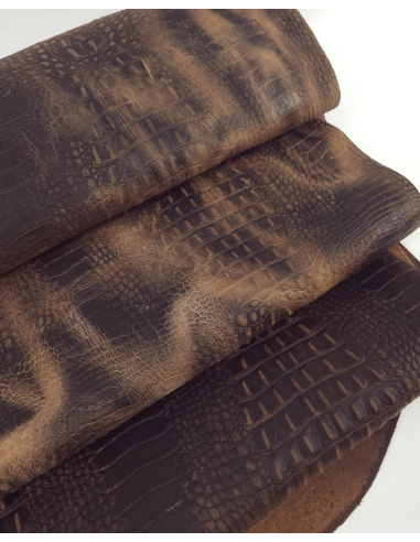 Chocolate Lab Vintage Pull Up Crocodile Alligator Leather Embossed Texture Amazing Relief OZ 2018 V2