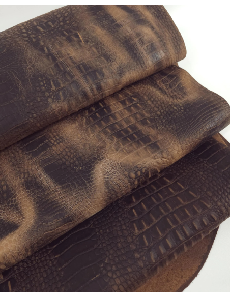 Chocolate Lab Vintage Pull Up Crocodile Alligator Leather Embossed Texture Amazing Relief OZ 2018 V2