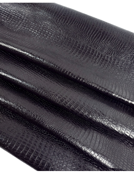 Black Reptile Crocodile Alligator Two Toned Shine Finish Leather Embossed Texture Amazing Relief
