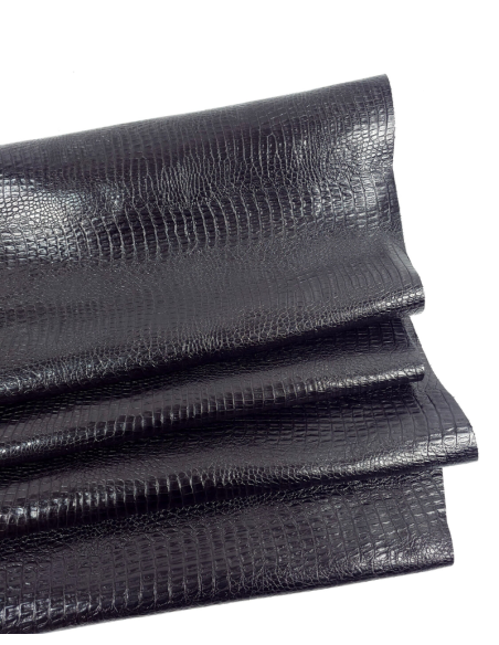 Black Reptile Crocodile Alligator Two Toned Shine Finish Leather Embossed Texture Amazing Relief