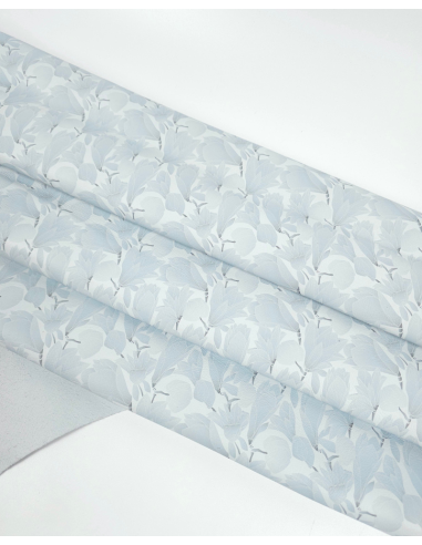 Baby Blue/Grey Latic Soft Flowers Pattern Leather