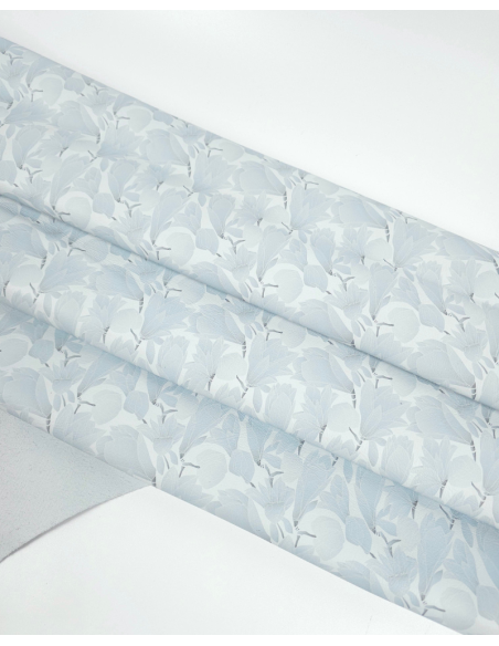 Baby Blue/Grey Latic Soft Flowers Pattern Leather