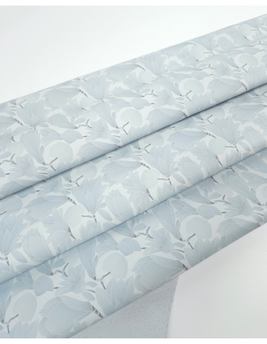 Baby Blue/Grey Latic Soft Flowers Pattern Leather