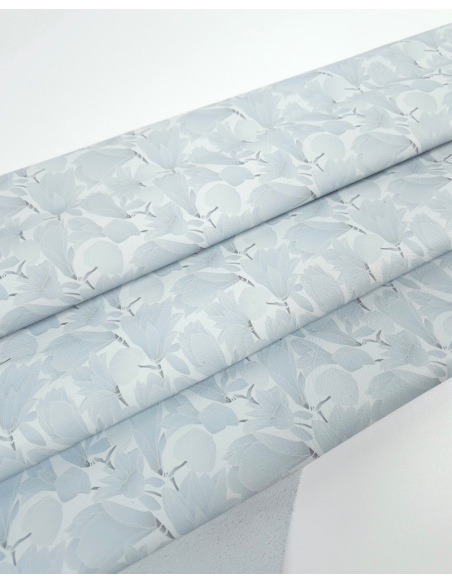 Baby Blue/Grey Latic Soft Flowers Pattern Leather