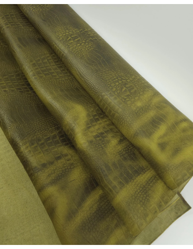 Fir Green Vintage Pull Up Crocodile Alligator Leather Embossed Texture Amazing Relief OZ 2018 V2
