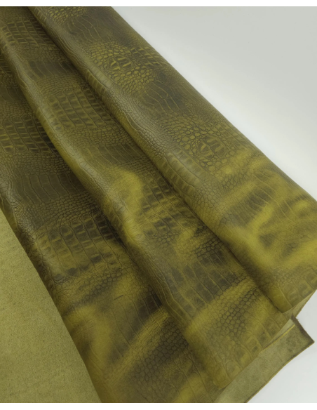 Fir Green Vintage Pull Up Crocodile Alligator Leather Embossed Texture Amazing Relief OZ 2018 V2