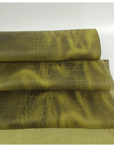 Fir Green Vintage Pull Up Crocodile Alligator Leather Embossed Texture Amazing Relief OZ 2018 V2