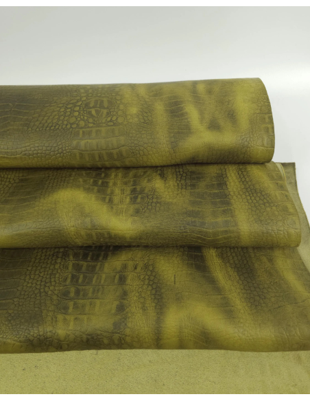 Fir Green Vintage Pull Up Crocodile Alligator Leather Embossed Texture Amazing Relief OZ 2018 V2