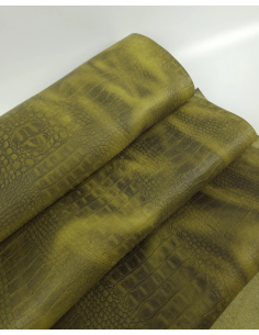 Fir Green Vintage Pull Up Crocodile Alligator Leather Embossed Texture Amazing Relief OZ 2018 V2