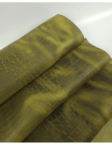 Fir Green Vintage Pull Up Crocodile Alligator Leather Embossed Texture Amazing Relief OZ 2018 V2