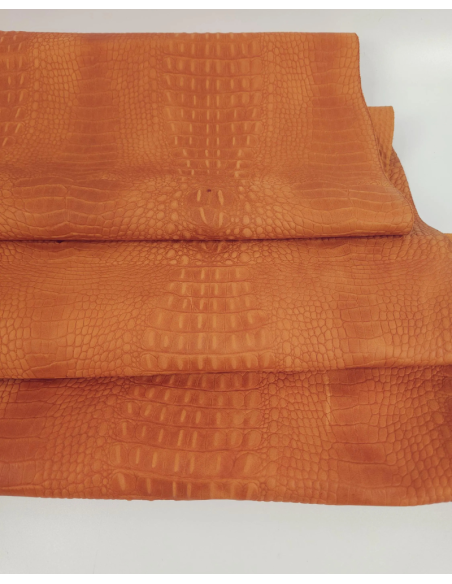 Russet Orange Vintage Pull Up Crocodile Alligator Leather Embossed Texture Amazing Relief OZ 2018 V2