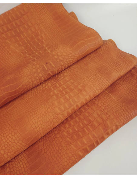 Russet Orange Vintage Pull Up Crocodile Alligator Leather Embossed Texture Amazing Relief OZ 2018 V2